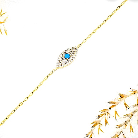 🔥sold🔥18k Solid Gold and Diamond Turquoise Evil Eye Bracelet - Picture 1 of 4